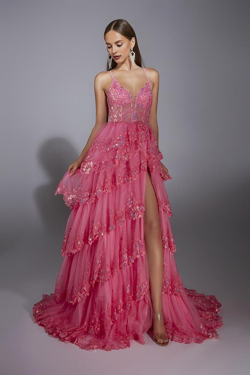 Vestido Weitese con brillo y tirantes finos, escote en V, corte A/princesa, cola larga, lentejuelas, vestido de fiesta escalonado